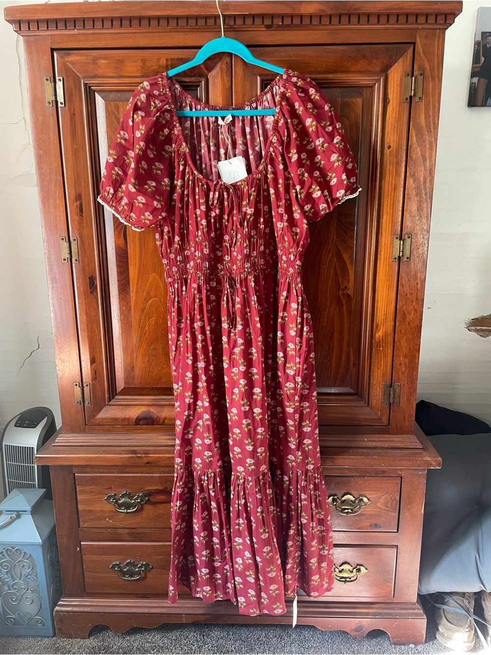 Christy Dawn Burgundy Floral Maxi Dress with Cream Accents